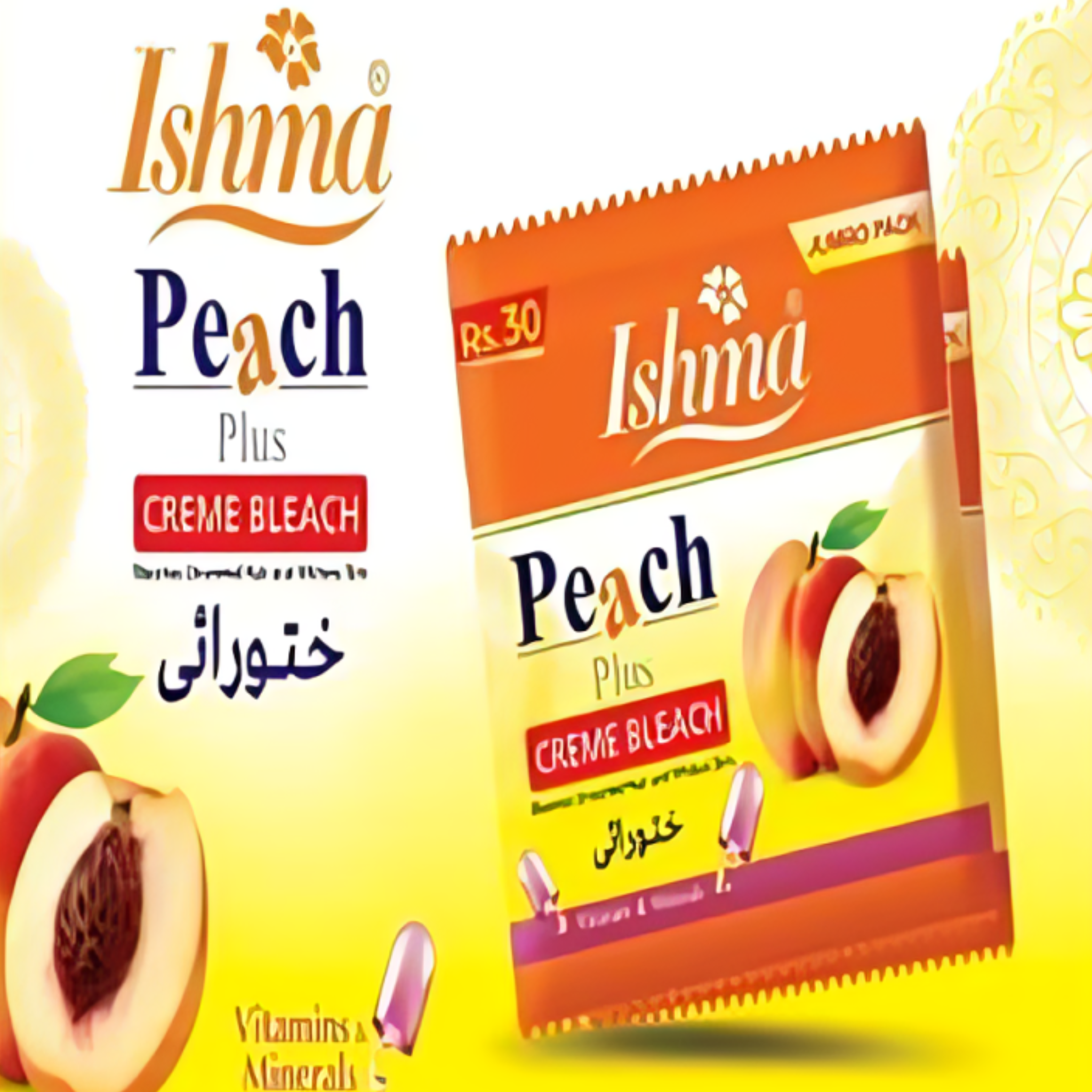 Ishma Peach Plus Cream Bleach – Khathorai Formula for Instant Glow & Skin Brightening